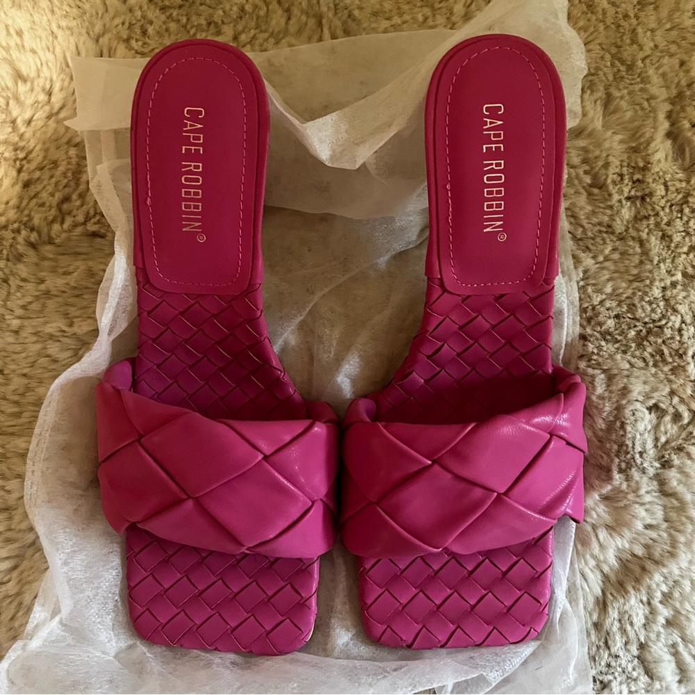 Cape Ribbon Pink Square Toe Braided Mules